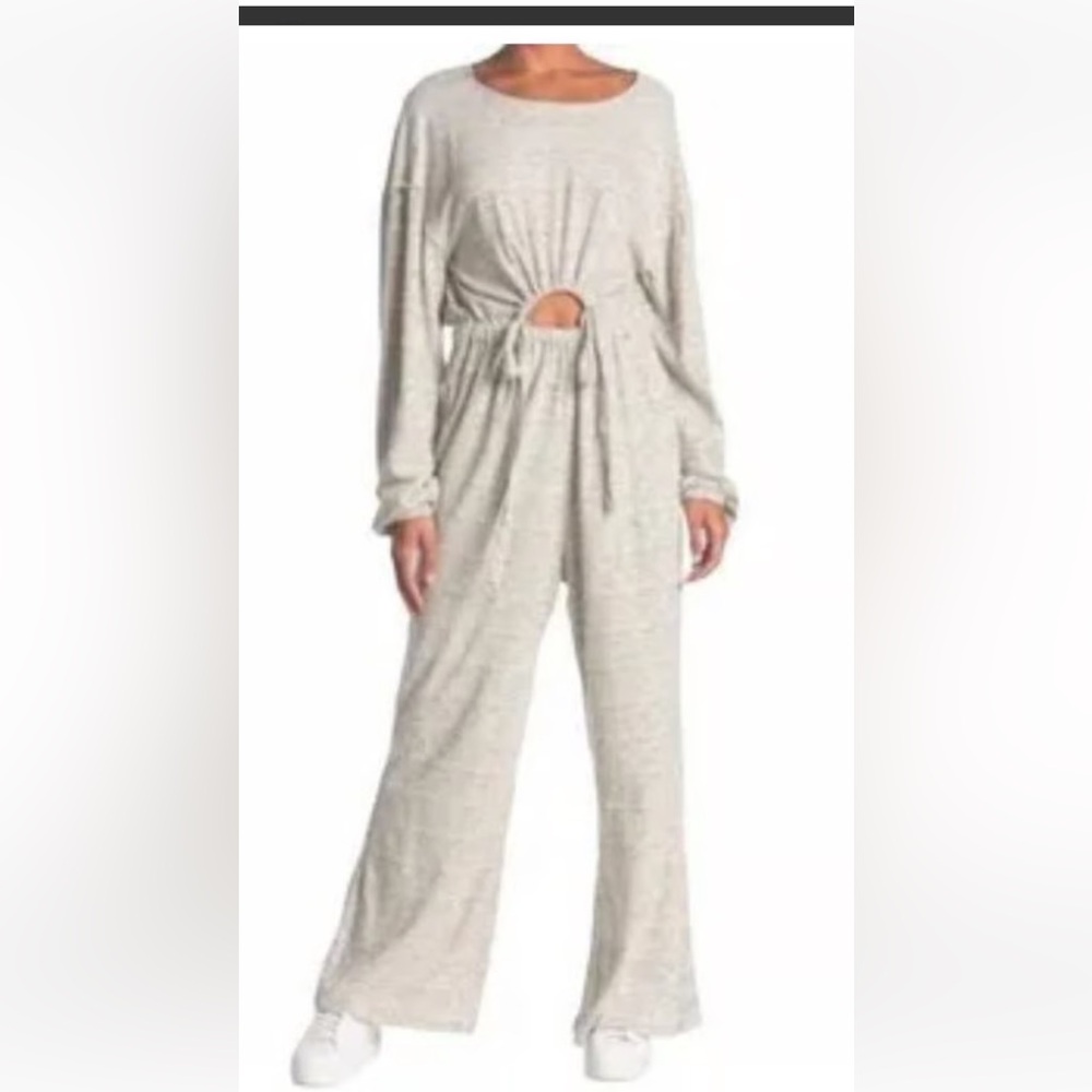 Free People Striped Jumpsuit in Gray and White